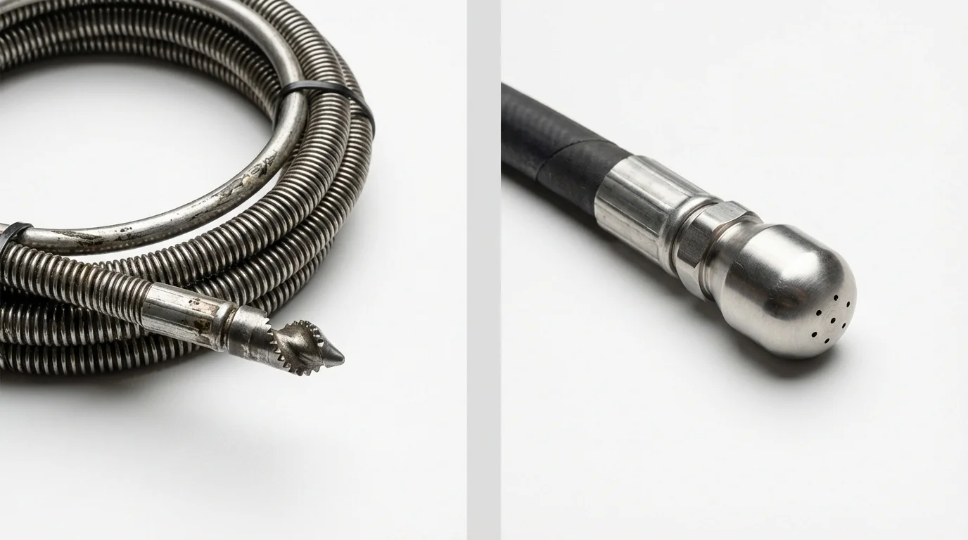 Drain snake cable and hydro jetting nozzle used for drain cleaning in Laytonville, CA