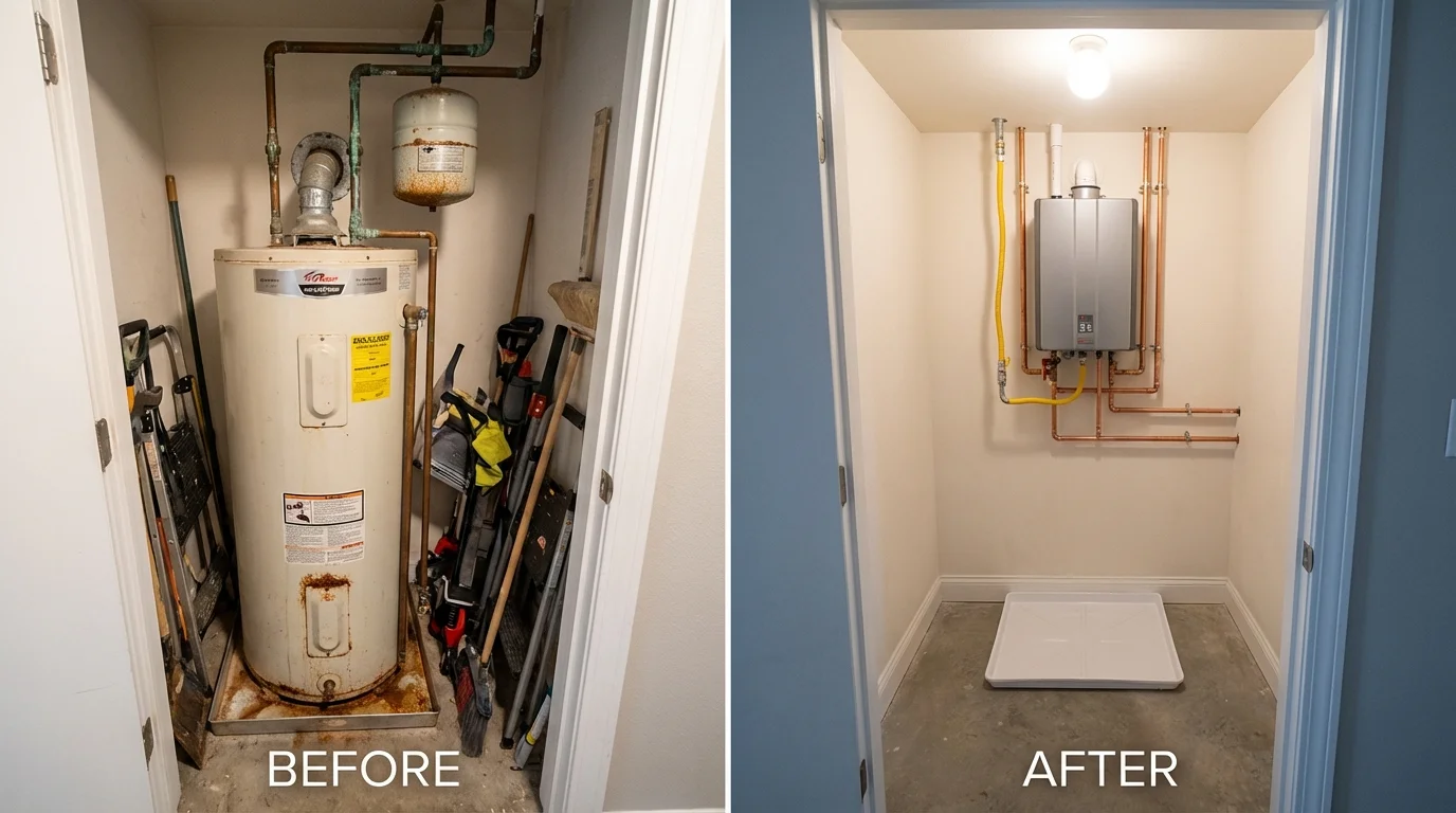 Tank water heater versus wall-mounted tankless unit comparison for Laytonville, CA homeowners